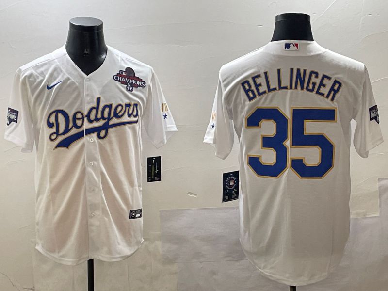 Men Los Angeles Dodgers 35 Bellinger White Gold Game 2025 Nike MLB Jersey style 7